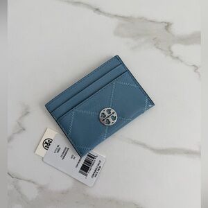 Tory Burch Teal Quilted Leather Card Holder